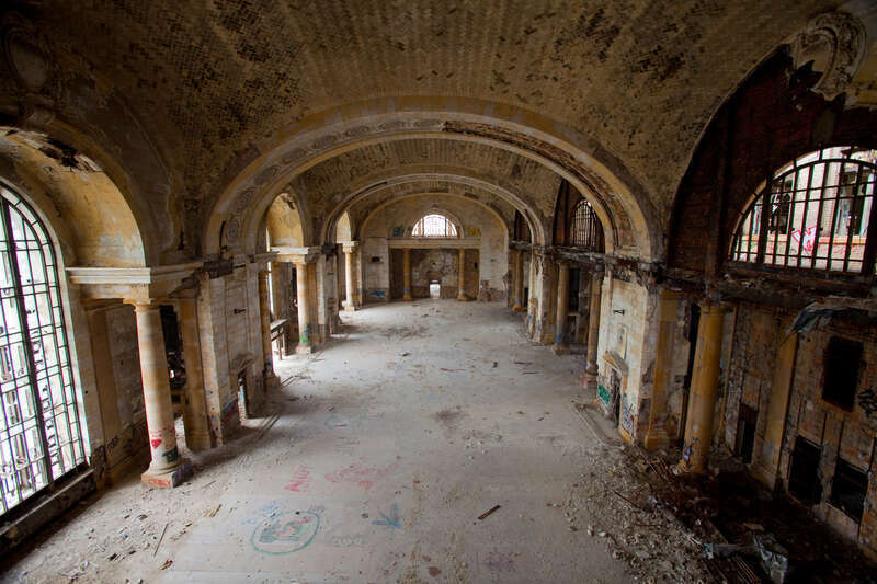Main Hall of the Michigan Central Train Station, taken from the southern balcony.