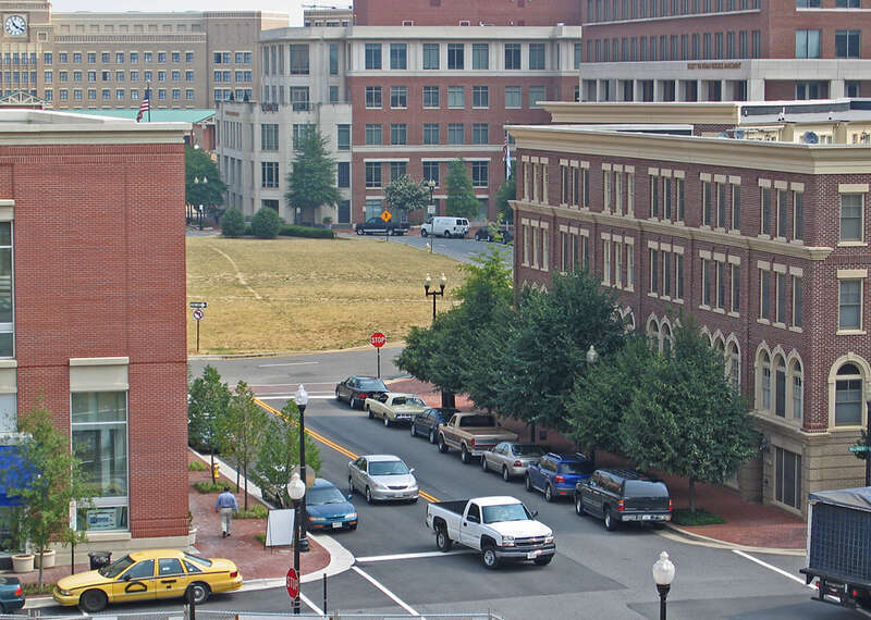 A mix of building types and uses sourround Carlyle square.  Since this picture was taken I think they have further developed the square and added better pedestrian links to the square.
This work is licensed under a 
Creative Commons Attribution 3.0