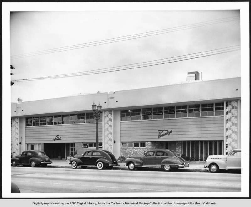 Morris Nagel Versatogs and Adele California were well-known clothing design houses in Southern California. The two companies occupied adjoining buildings in 1948 at 2615 - 2609 South Hill Street in Los Angeles.
