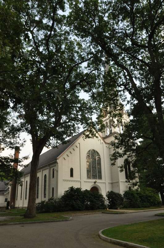 The historic Auburndale Congregational Church in Newton, Massachusetts.