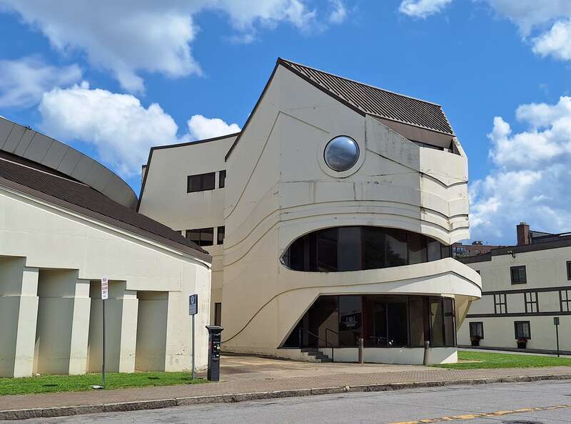 The Turtle building, formerly home to the Native American Center for the Living Arts, located at 25 Rainbow Blvd, Niagara Falls, NY 14303, United States.