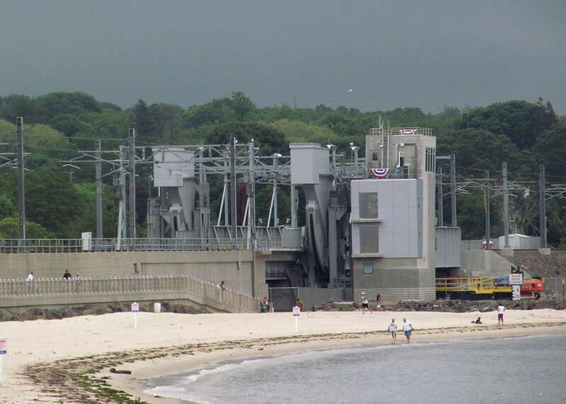 Niantic Beach and the Niantic River Bridge in June 2013