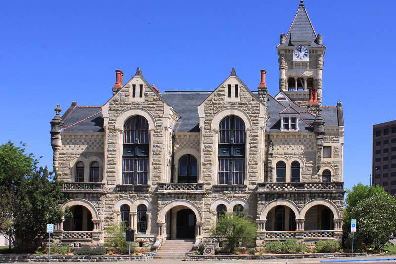 South elevation of the old Victoria County Courthouse in Victoria, Texas, United States.