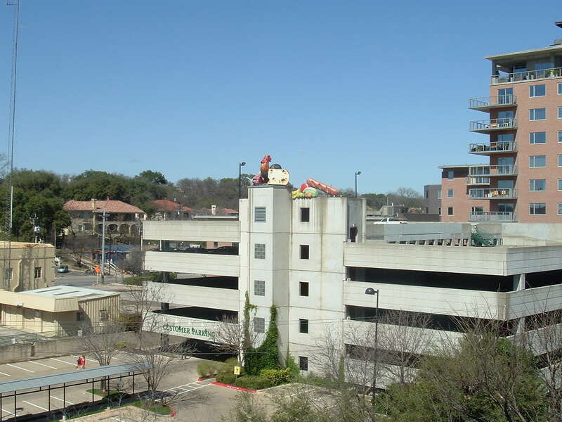 The old Whole Foods parking garage at 5th Street and Lamar in Austin. In 2005 they moved to their new much larger flagship store a block  south on 6th Street and Lamar.