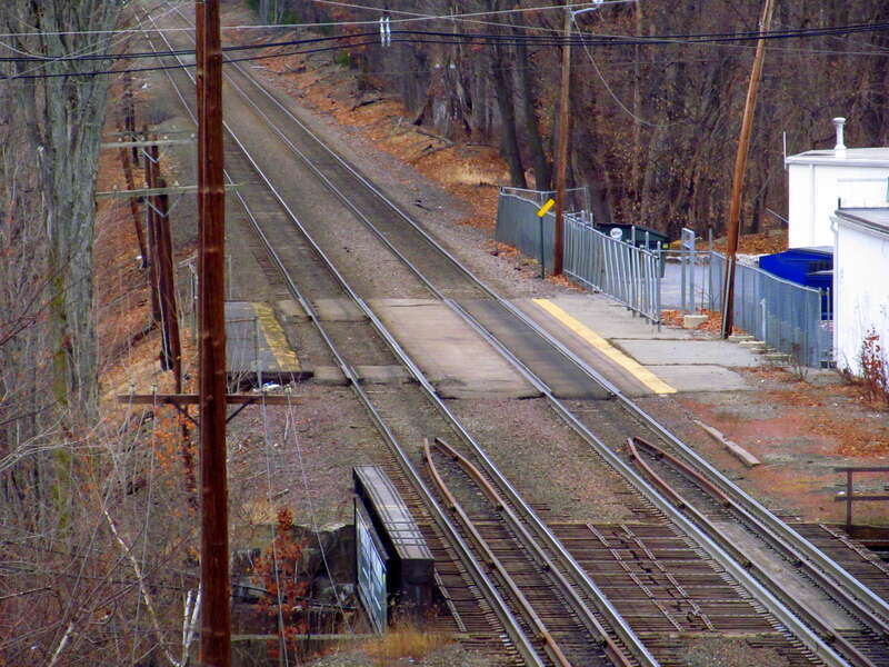 The former North Leominster station viewed from the modern garage in December 2014