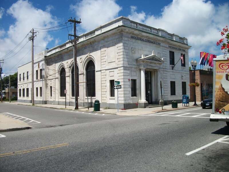 The former Patchogue Branch of the Union Savings Bank, on the northwest corner of South Ocean Avenue and Church Street, which was recently added to the National Register of Historic Places.