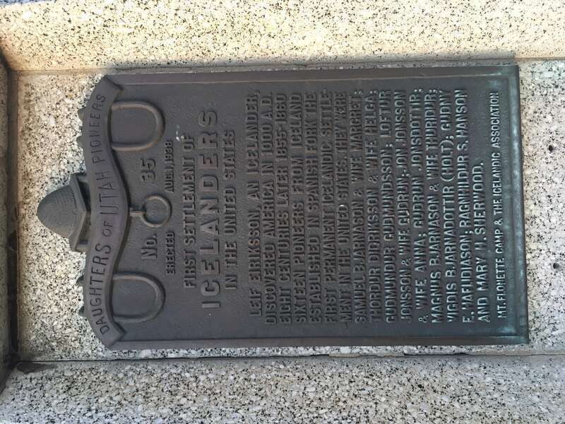 This plaque found on the lighthouse at the Icelandic monument in Spanish Fork lists the names of the first 16 Icelandic Settlers in Spanish Fork.