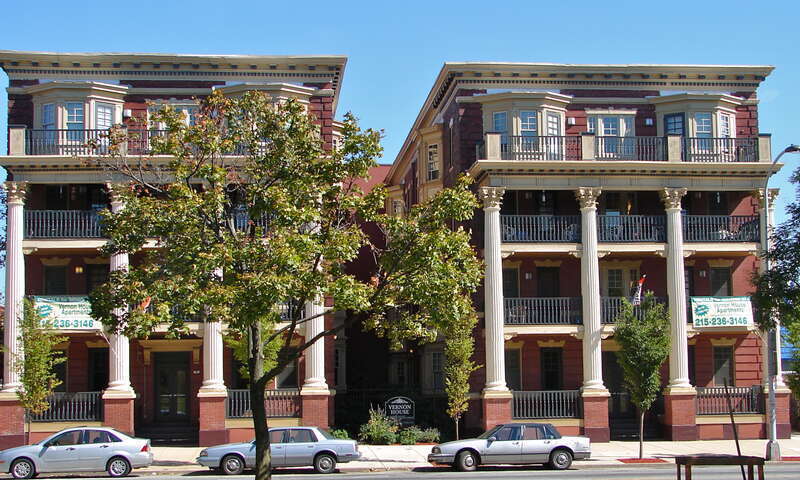 Plaza Apartments	in Philadelphia on the NRHP since February 15, 2005. At 1719–1725 North 33rd St. and 3226–3228 Clifford St. (two buildings both facing 33rd) in the Strawberry Mansion neighborhood of North Philly. Across the street from Fairmount
