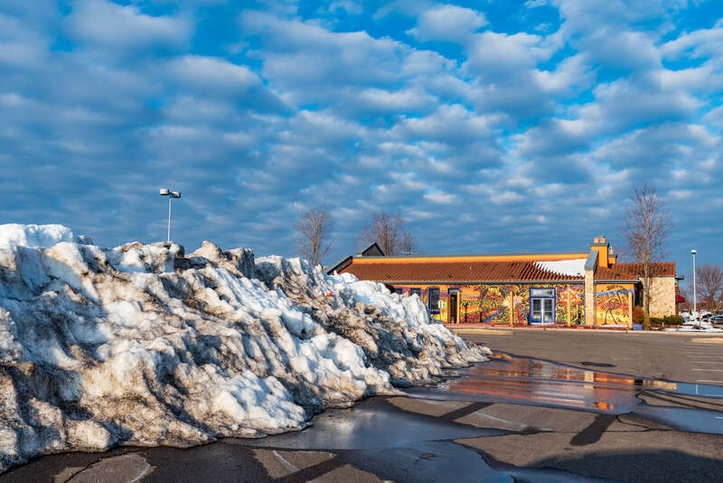 A pile of snow in a parking lot in Minnetonka, Minnesota.