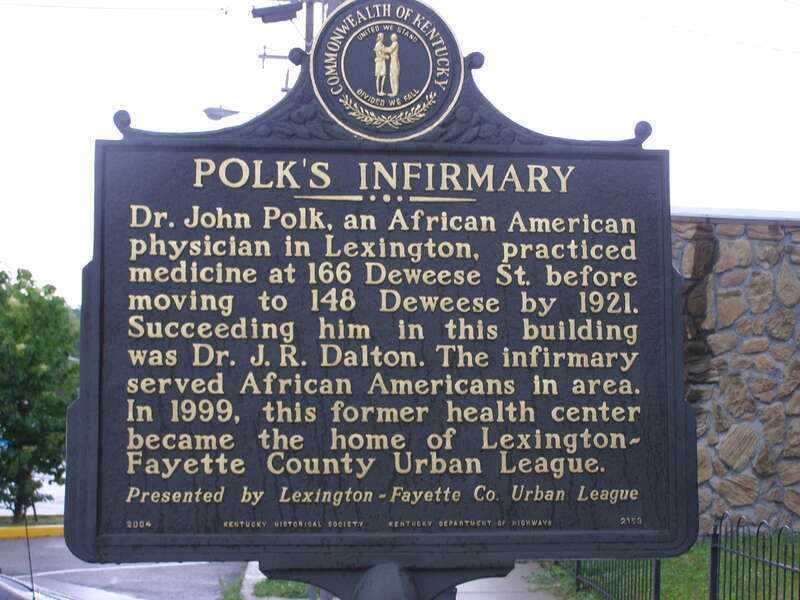 Polk's Infirmary
Dr. John Polk, an African American physician inj Lexington, practiced medicine at 166 Deweese St. before moving to 148 Deweese by 1921.  Succeeding him in this building was Dr. J.R. Dalton.  The infirmary served African Americans in