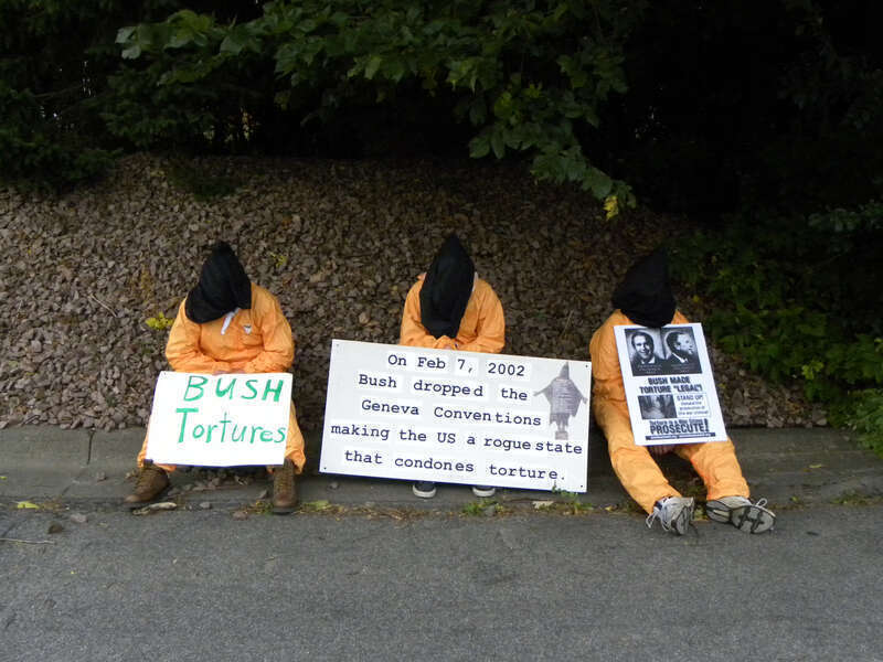 St. Louis Park, Minnesota
September 21, 2011
Former President George W. Bush spoke at a fundraiser for Beth El synagogue in St. Louis Park. The event was limited to an attendance of 250 people with tickets starting at $1240. The protesters say Bush
