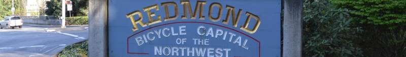 Sign in Redmond, Washington, reading "Redmond, Bicycle Capital of the Northwest".