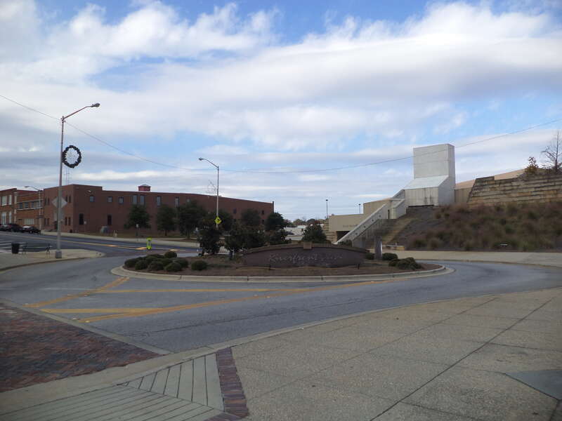 Riverfront Park sign in roundabout, Albany, Dougherty County, Georgia