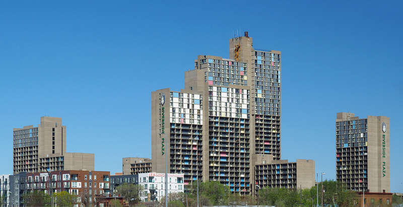 Riverside Plaza, 1600 6th St S, Minneapolis, Minnesota, USA.  Viewed from the southwest from across the I-35W corridor.  





This is an image of a place or building that is listed on the National Register of Historic Places in the United States of