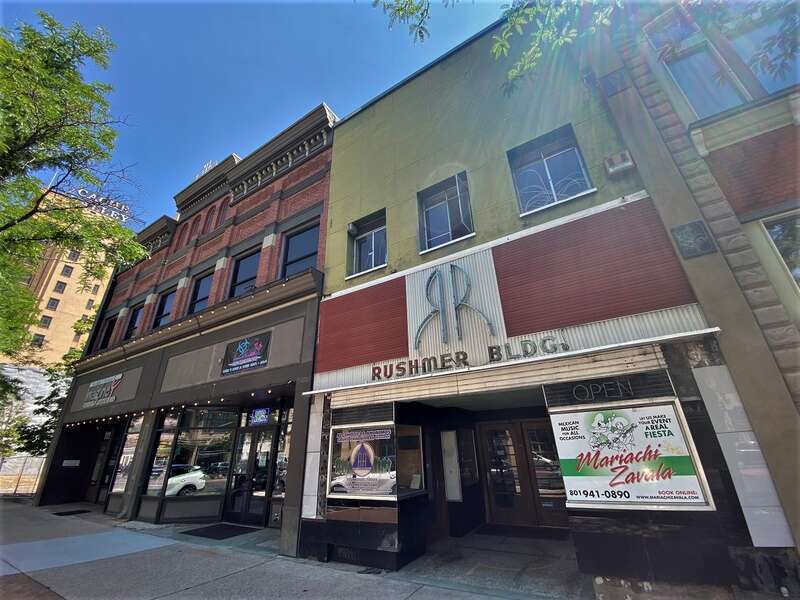Rushmer Building  This image shows the signed Rushmer Building at right and is the 2434 Washington Boulevard address.