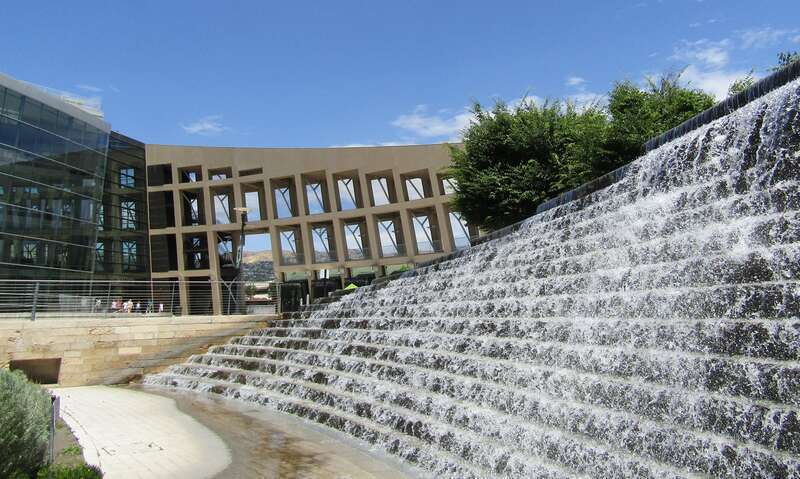 Granite water wall outside the Salt Lake City Library.