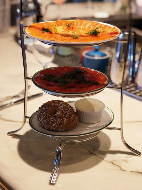 Salmon tower with an Everything Bagel at Sadelle's at the Bellagio in Las Vegas, Nevada