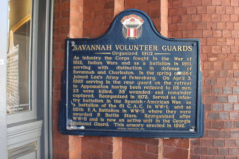 Savannah Volunteer Guards historical marker in front of Poetter Hall, Savannah, Chatham County, Georgia