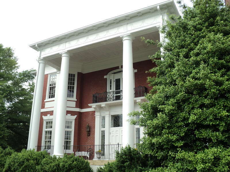 View of 'Scuffle Hill,' located at 311 East Church Street, Martinsville, Virginia, and added to the National Register of Historic Places on February 21, 1997. The original home was built by tobacco magnate Col. Pannill Rucker. After the initial