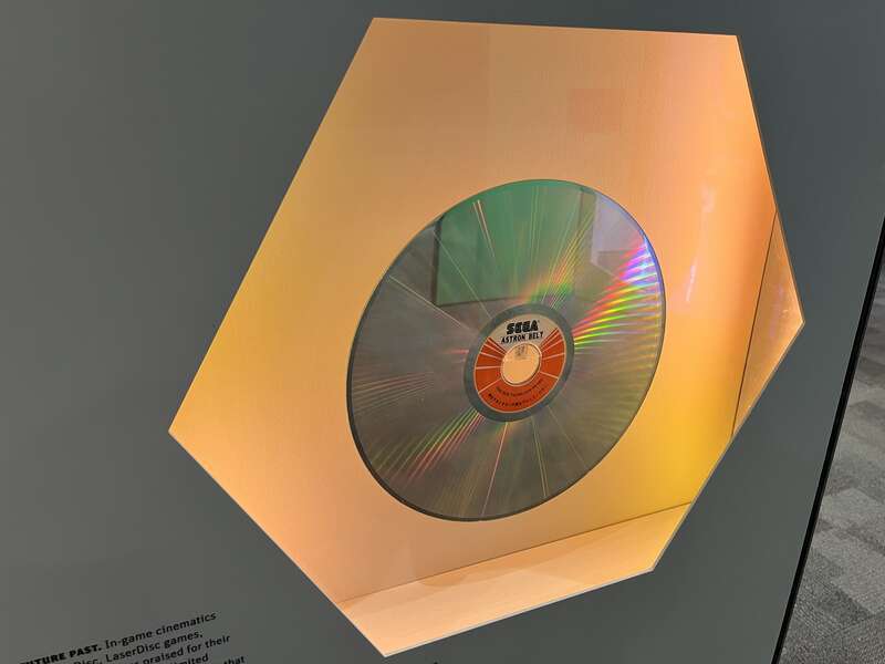 Sega Astron Belt Laserdisk on display at the traveling "Game Changers" exhibit at Imagination Station in Toledo.