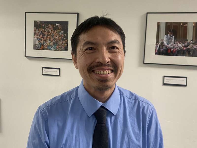 Shia Yang - Hmong Photographer/artist at his exhibition at the Hmong Museum in St. Paul, Minnesota, USA.
Photographer for the newspaper, "Hmong Pages."