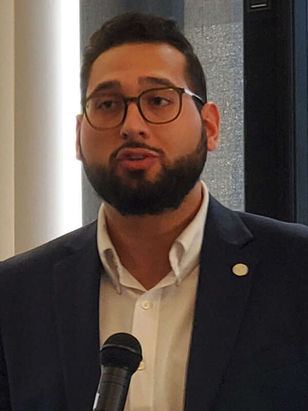 Managing Director of Democracy Policy for Ohio Environmental Policy &amp; Midwestern Vice President for Young Democrats of America, Spencer Dirrig, speaking at the College Democrats of Ohio Convention, April 2024.