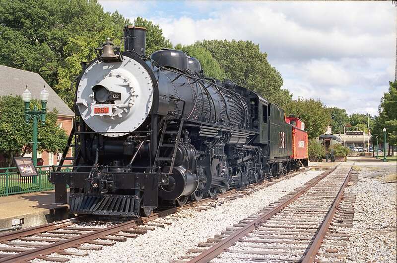 Steam locomotive 1351 was constructed by the American Locomotive Company in Schenectady, New York in September 1912. It hauled freight for the Saint Louis - San Francisco Railway, also known as “The Frisco.” After Frisco 1351 was retired in 1952, it