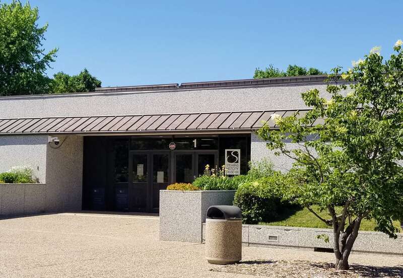 The front doors of the Stearns History Museum in St. Cloud, Minnesota, United States