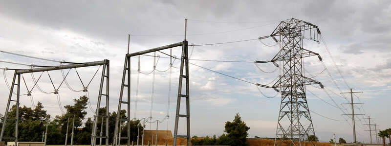 The Tehachapi Renewable Transmission Project 500 kV power line (Southern California Edison).  Shown in the photograph is the eastern transition station in Chino Hills, California, where the line transitions from underground to above-ground