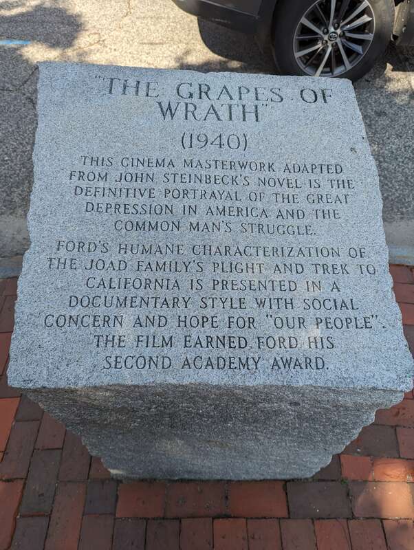 Stone inscription for "The Grapes of Wrath" (1940) at John Ford's statue in Portland, Maine