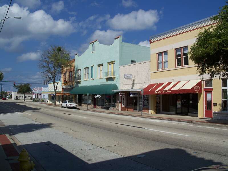 Part of the Titusville Commercial District in Titusville, Florida. The road is U.S. Route 1.