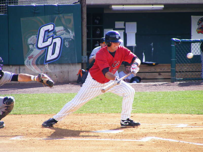 #17 Toby Gardenhire - 2B - attempts to lay down a bunt