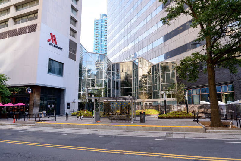 Tryon Street westbound platform, in front of 101 Independence Center.