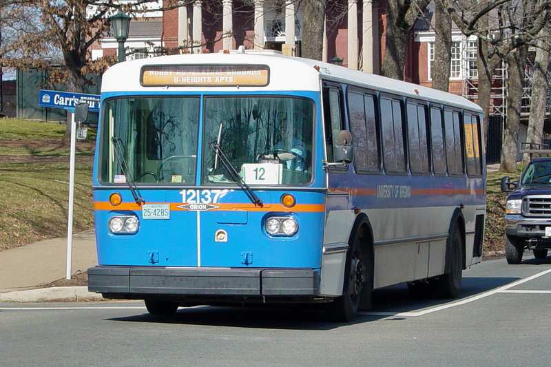 University Transit Service bus 1237, an Orion I, crosses University Avenue at the intersection with Rugby Road, Carrs Hill Road, and McCormick Road on the University of Virginia campus in Charlottesville, Virginia.

Ben Schumin is a professional