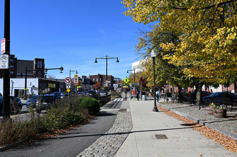 Union Square in Somerville, Massachusetts, looking west