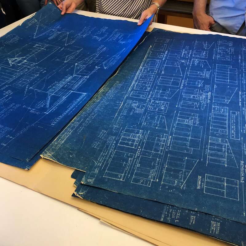 Blueprints from the Weston Havens House in Berkeley. These blueprints are part of the Environmental Design Archives within the College of Environmental Design at the University of California, Berkeley.