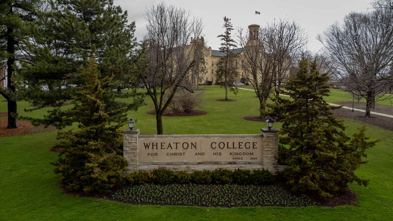Wheaton College Sign at Wheaton College, in Wheaton, IL.