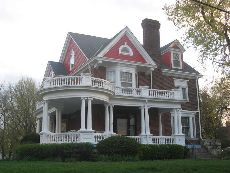 Front of the William Henry and Lilla Luce Harrison House, located at 313 Themis Street in Cape Girardeau, Missouri, United States.  Built in 1897, it is listed on the National Register of Historic Places, and it is part of a Register-listed historic