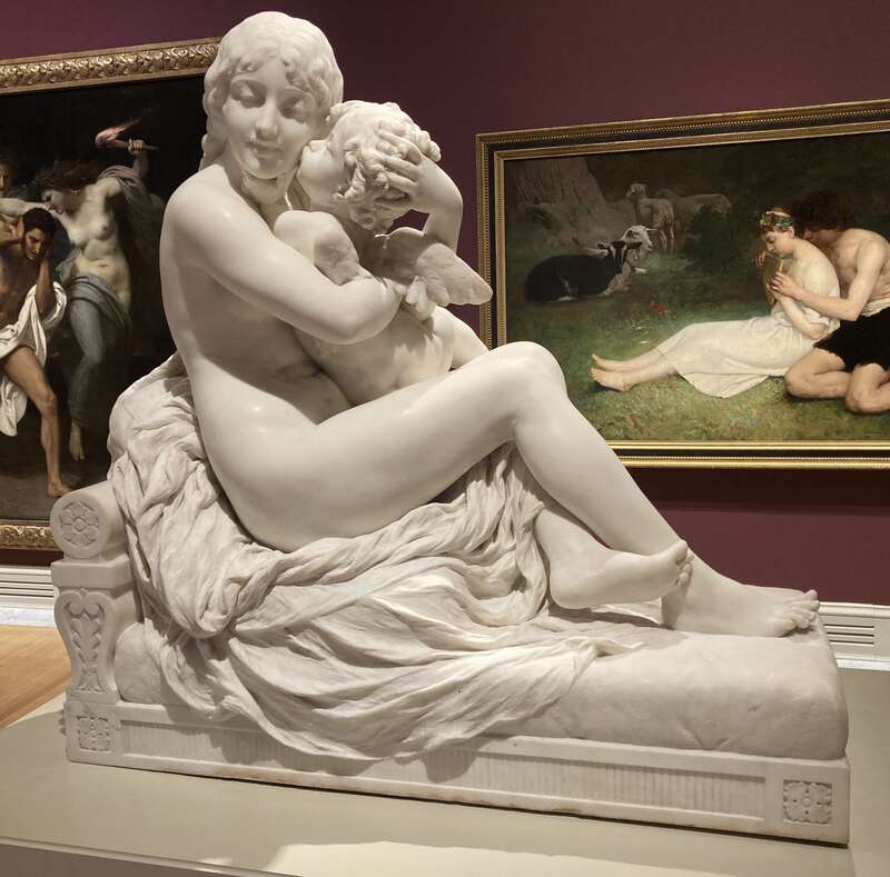Amor Forgiven, marble statue of Venus and Cupid by Prosper d'Epinay, 1888.