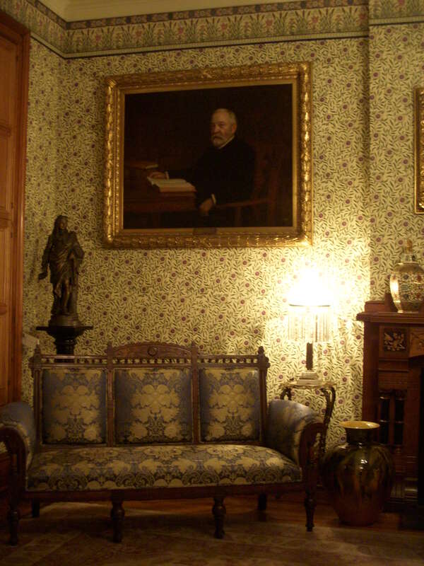 The parlor, with a portrait of President Benjamin Harrison, at the Benjamin Harrison House in Indianapolis, Indiana