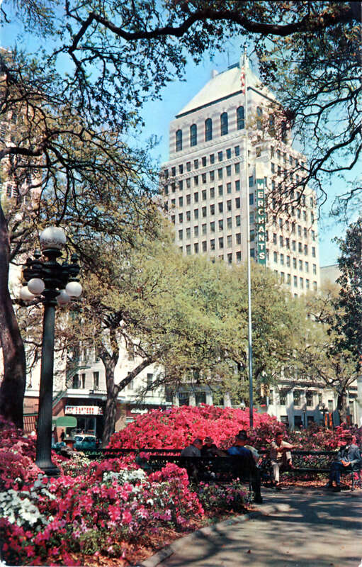"Historic Bienville Square, named in honor of Jean Baptiste Le Moyne, Sier de Bienville, the founder of Mobile. Located in the heart of downtown Mobile where the shopper of tourist pauses in the shadow of skyscrapers: to admire this foral beauty.