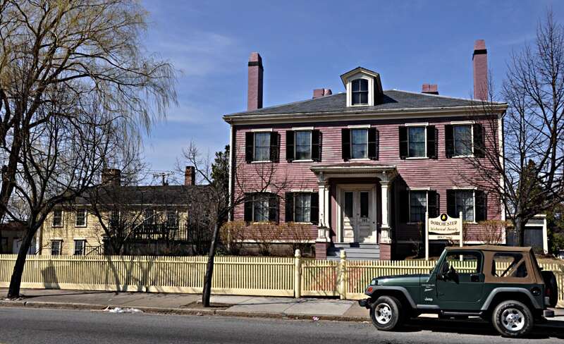 A photograph of the historic Clapp Houses in the Dorchester neighborhood of Boston, Massachusetts.