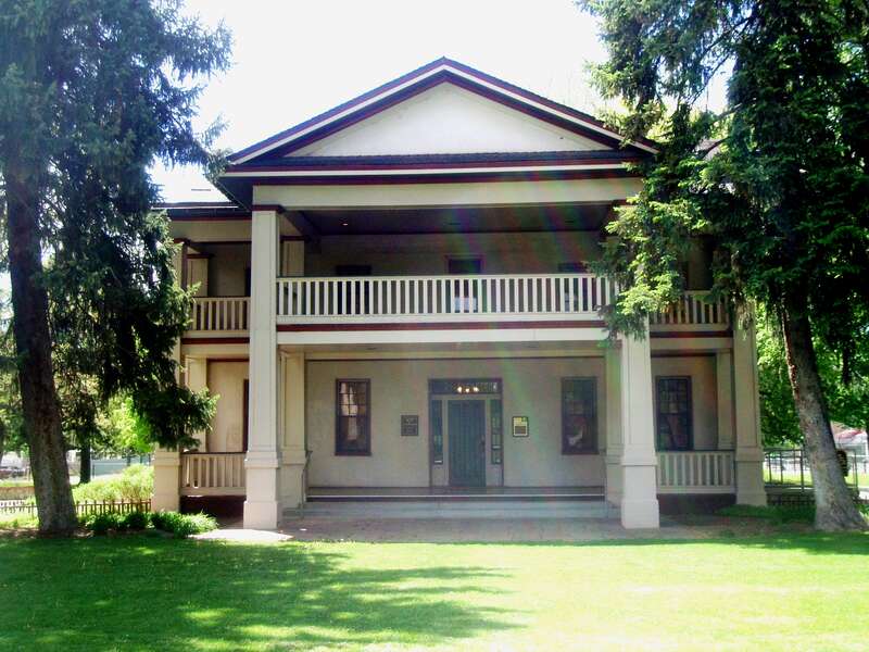 The Chase Home, a home built in the 1850s that now houses the Utah State Folk Arts Collection. It is located in Liberty Park, Salt Lake City, Utah, United States.