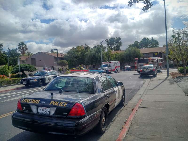 Concord, California police, fire department EMTs, and county EMS respond to 60 year old male having a heart attack.