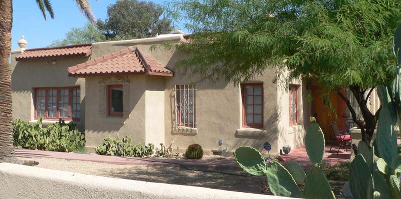 Dodson-Esquivel house, located at 1004 W. Alameda Street (northwest corner of Alameda and Grande Avenue) in Tucson, Arizona; seen from the southeast.