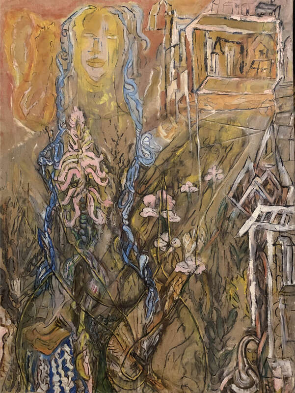 Girl With Blue Hair, Artist Gluck Sandor, Oil on canvas 27"x36", 1977