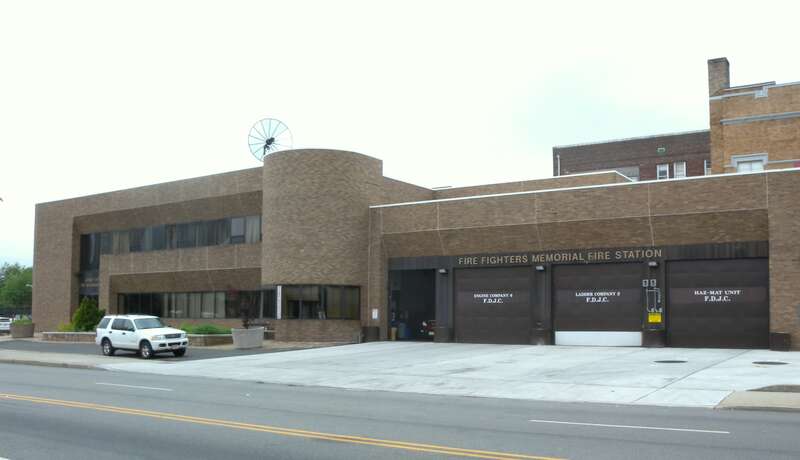 Looking southwest at fire HQ on a cloudy afternoon.