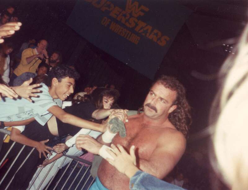 Jake "the Snake" Roberts heading to the ring to battle André the Giant on 7 March 1989 at the El Paso Civic Center for a video taping of a WWF "Superstars of Wrestling" event.