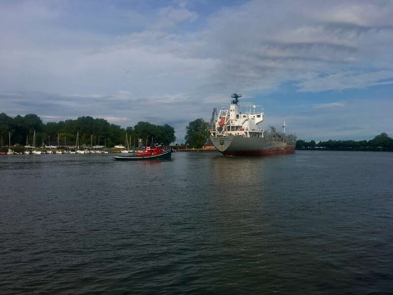 The NACC Argonaut leaving Buffalo Harbor with a load of cement, probably from the Lafarge Elevator on Ohio Street.