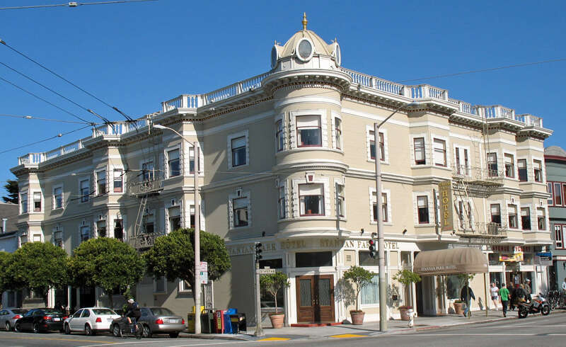 National Register of Historic Places in San Francisco, California. 

Stanyan Park Hotel, 750 Stanyan St., San Francisco, California, USA. Listed on the National Register of Historic Places as the Park View Hotel. Photographed from the northwest